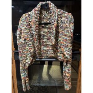 Free People Multicolor Chunky Knit Sweater Womens M Cropped Cowl Neck Boho Cozy